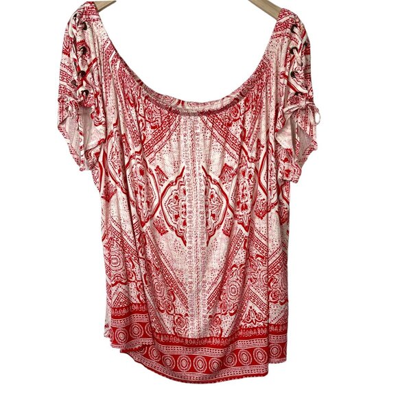 Maurices Womens Off-Shoulder Red Bandana Print Blouse boho top Size 3X - Picture 1 of 11